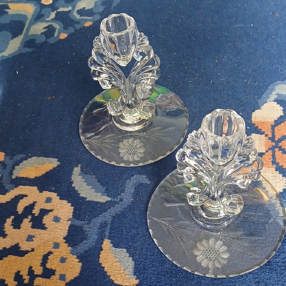 Elegant New Martindale Glass Cornflower Candle Holders